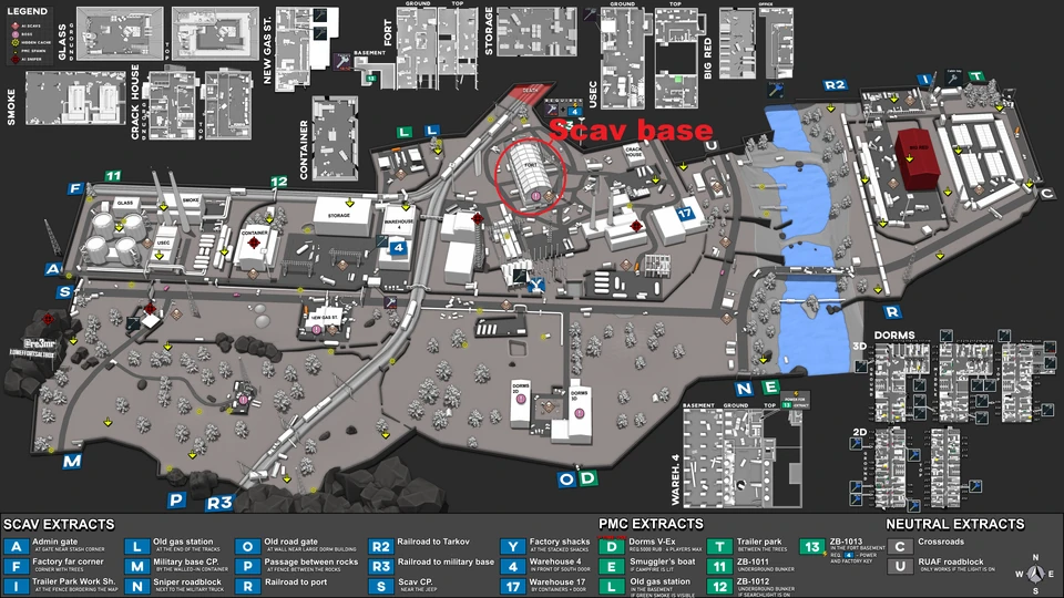 Quatro pontos de ativação — Base Scav marcada no mapa